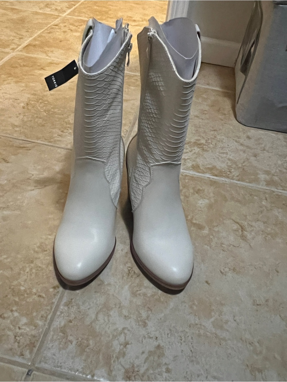 Torrid Women's Cream Textured Mid-Calf Western Boots
